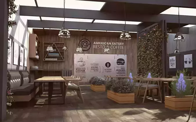 Sunset Modern Restaurant vegetal Style 3D model