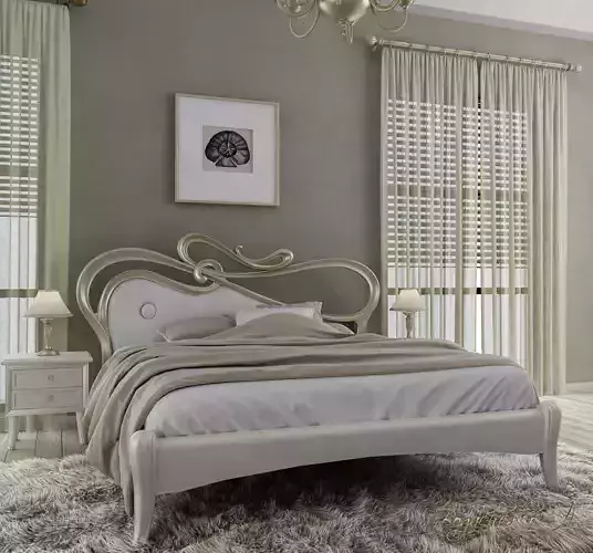 Bedroom bed with headboard and two nightstands