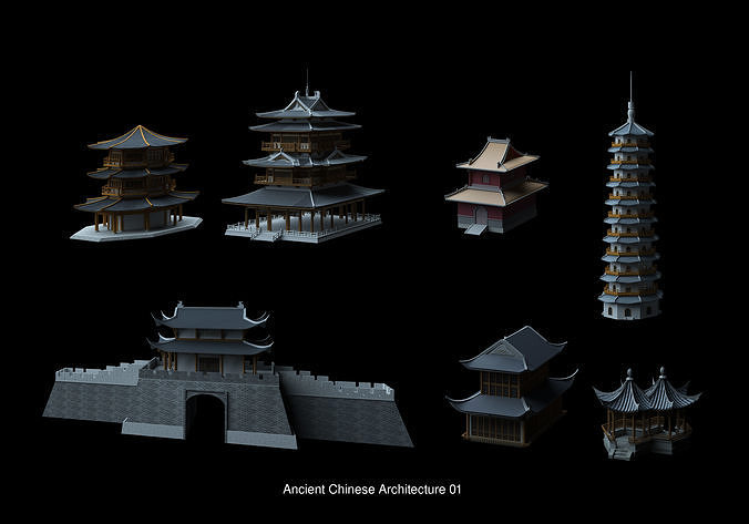 Collection of ancient buildings in Asia 3D Model Pack 2