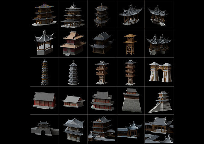 Collection of ancient buildings in Asia 