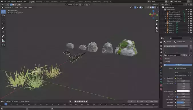Nature assets pack 1 grass rocks twig Free 3D model