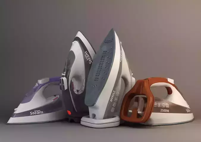 Flatiron three different irons Low-poly 3D model