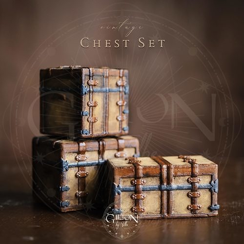 VINTAGE CHEST SET - MINIATURE CLASSIC RUSTIC 3 THREE TRUNK  3D print model