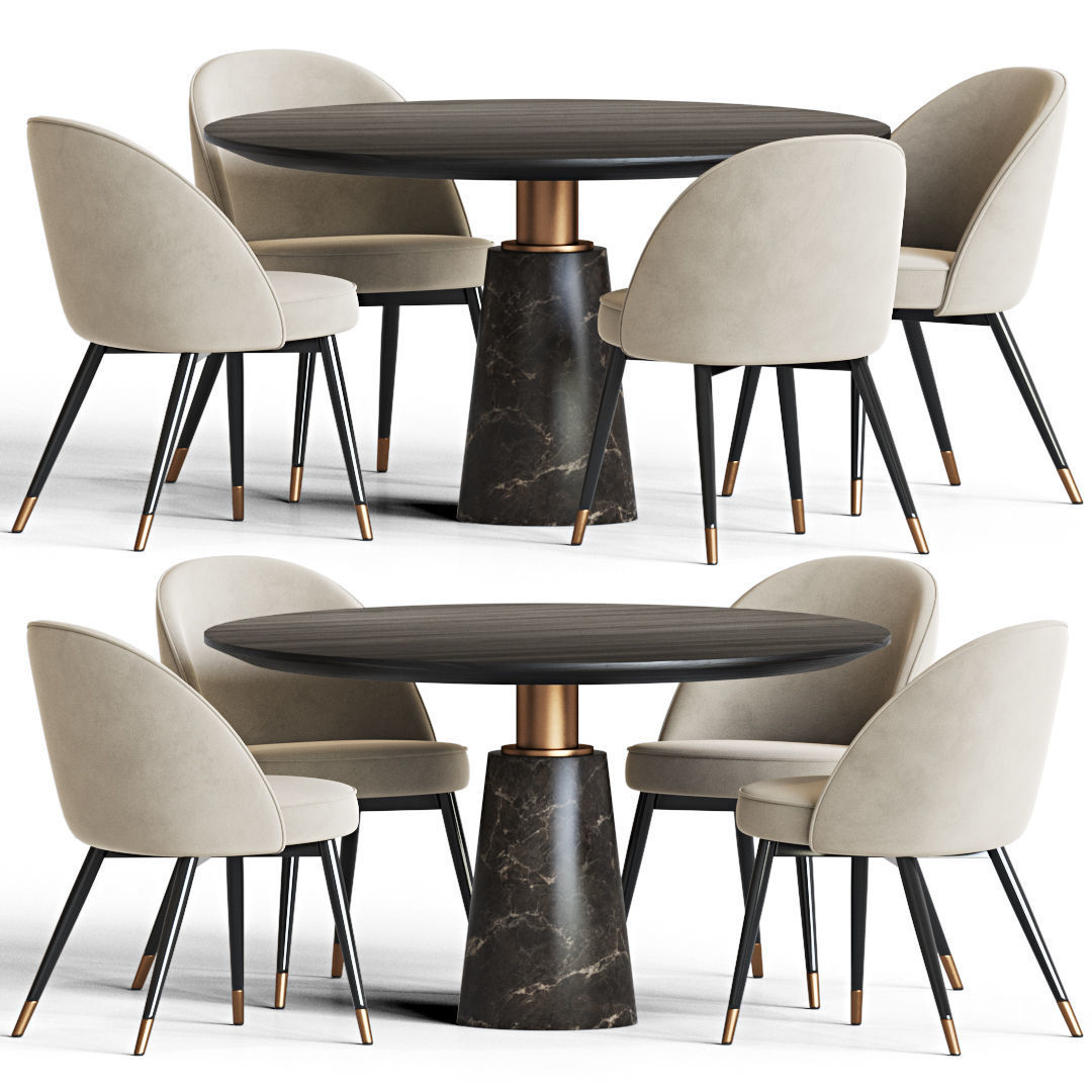 Dining Set table with four chairs and marble top 3D model_3
