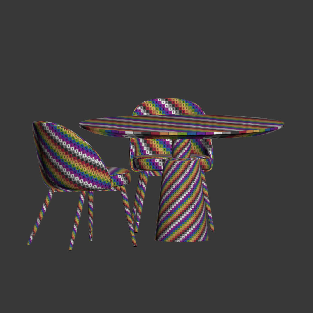 Dining Set table with four chairs and marble top 3D model_5