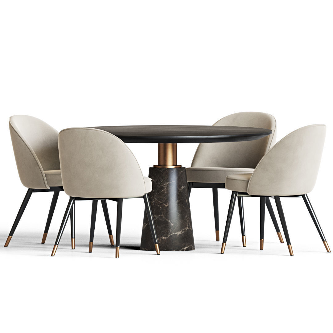 Dining Set table with four chairs and marble top 3D model_1