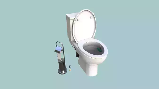 Toilet with Accessories Low-poly 3D model