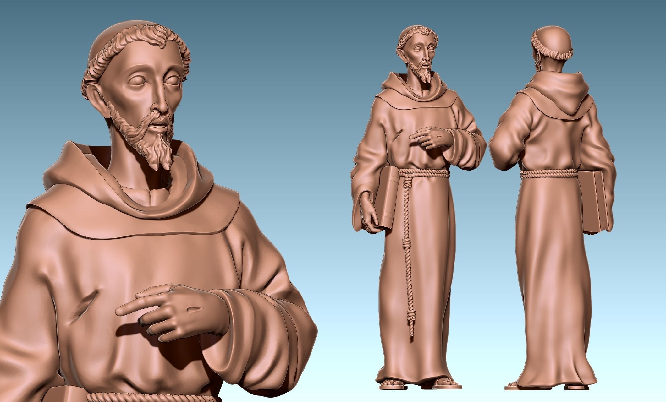 Saint Francis of Assis - Catholic Art -  CNC Routing 3D print model_9