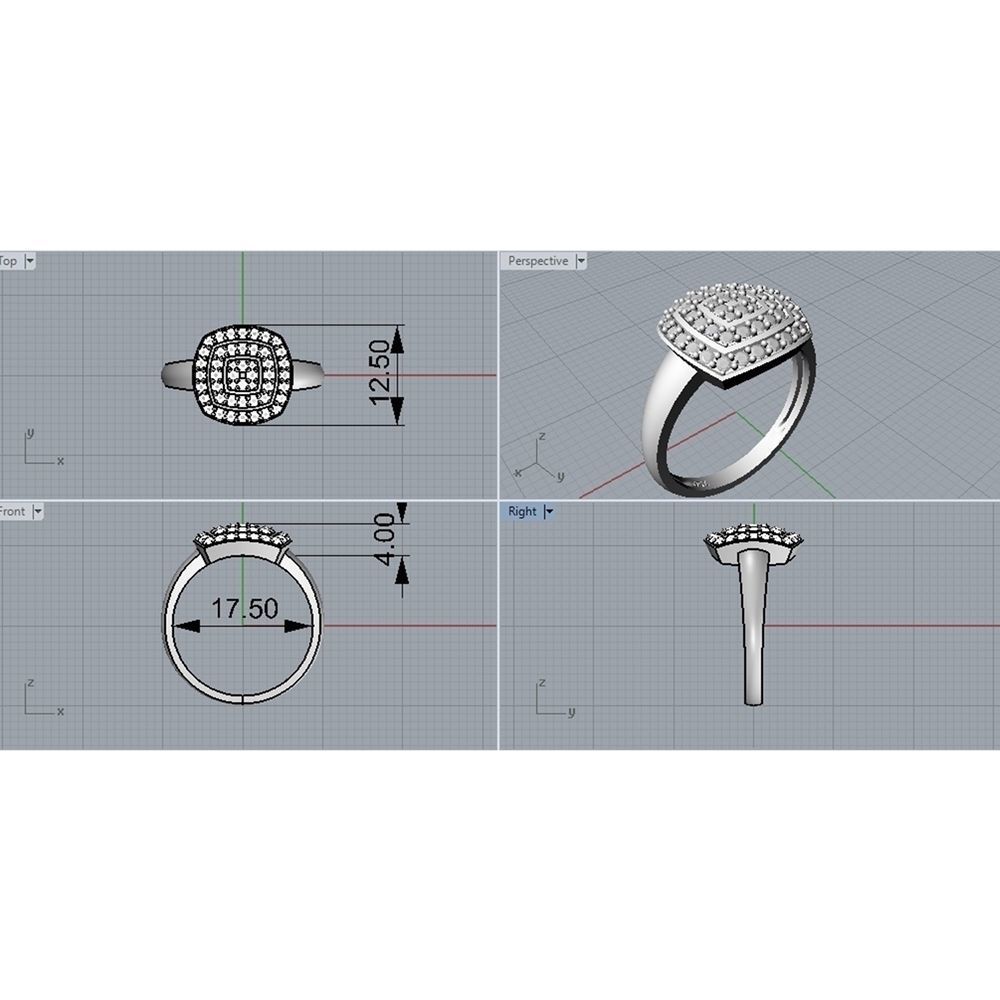 SET JEWELRY gold ring with cubic zirconia 3D print model_4