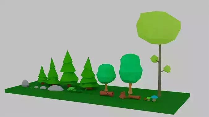 Bosque Low Poly forest with trees and rocks Low-poly 3D model