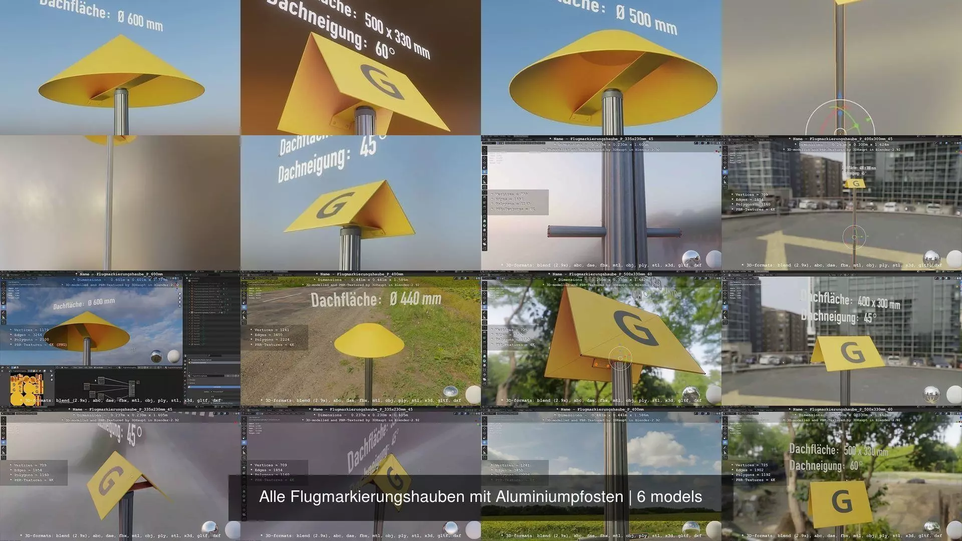 Alle Flugmarkierungshauben mit Aluminiumpfosten 3D Model Collection_0