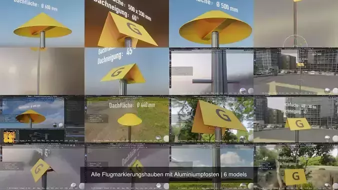 Alle Flugmarkierungshauben mit Aluminiumpfosten 3D Model Collection