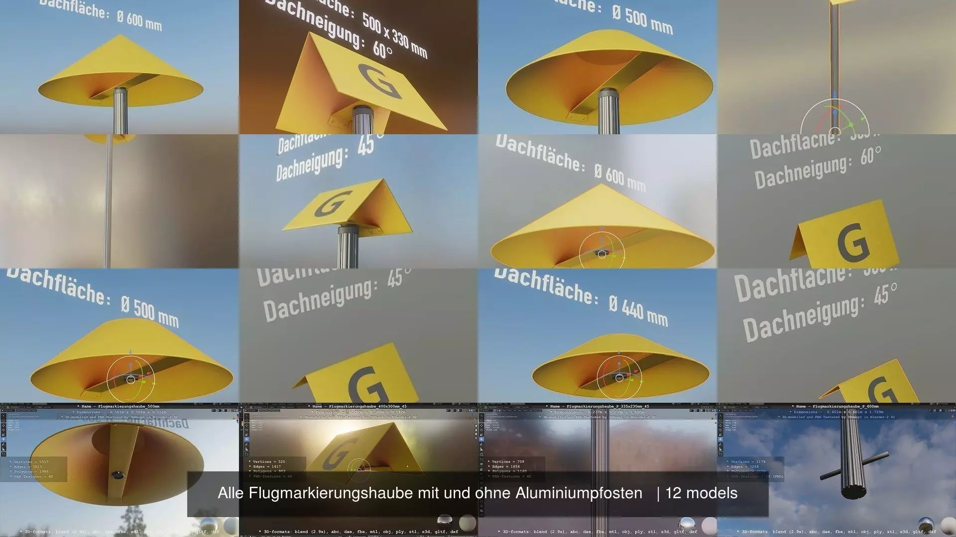 Alle Flugmarkierungshaube mit und ohne Aluminiumpfosten 3D Model Collection_0