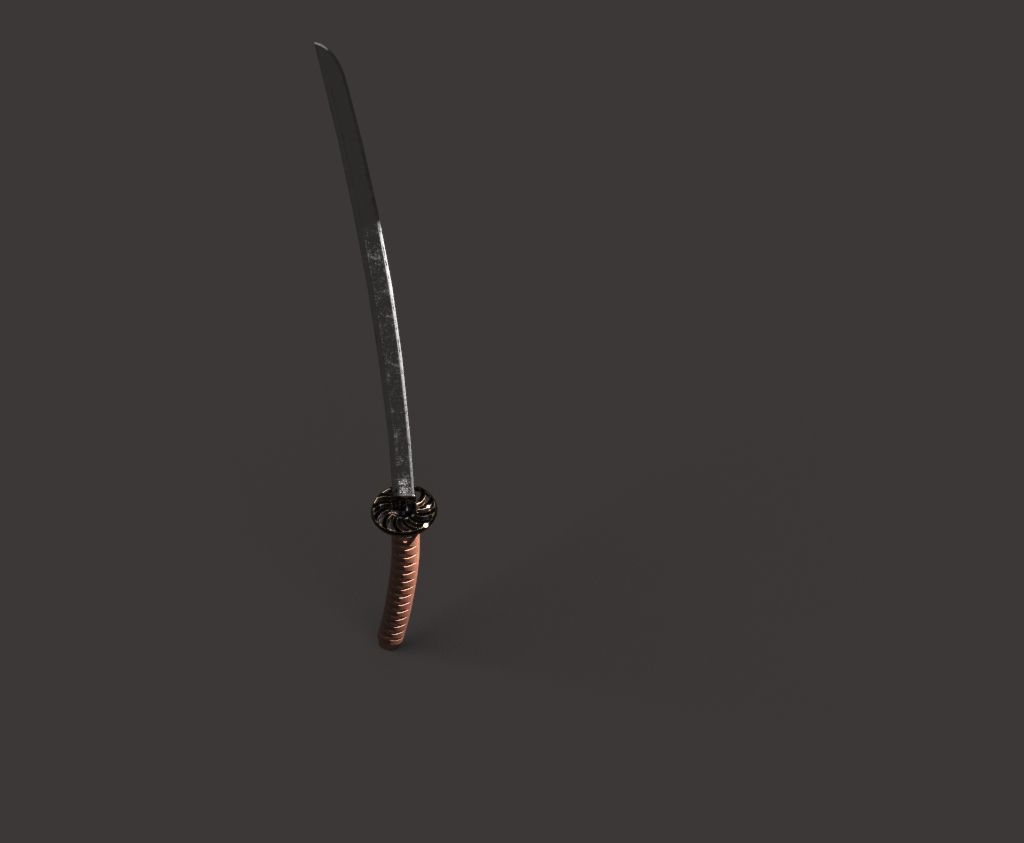 Katana samurai sword Low-poly 3D model_9