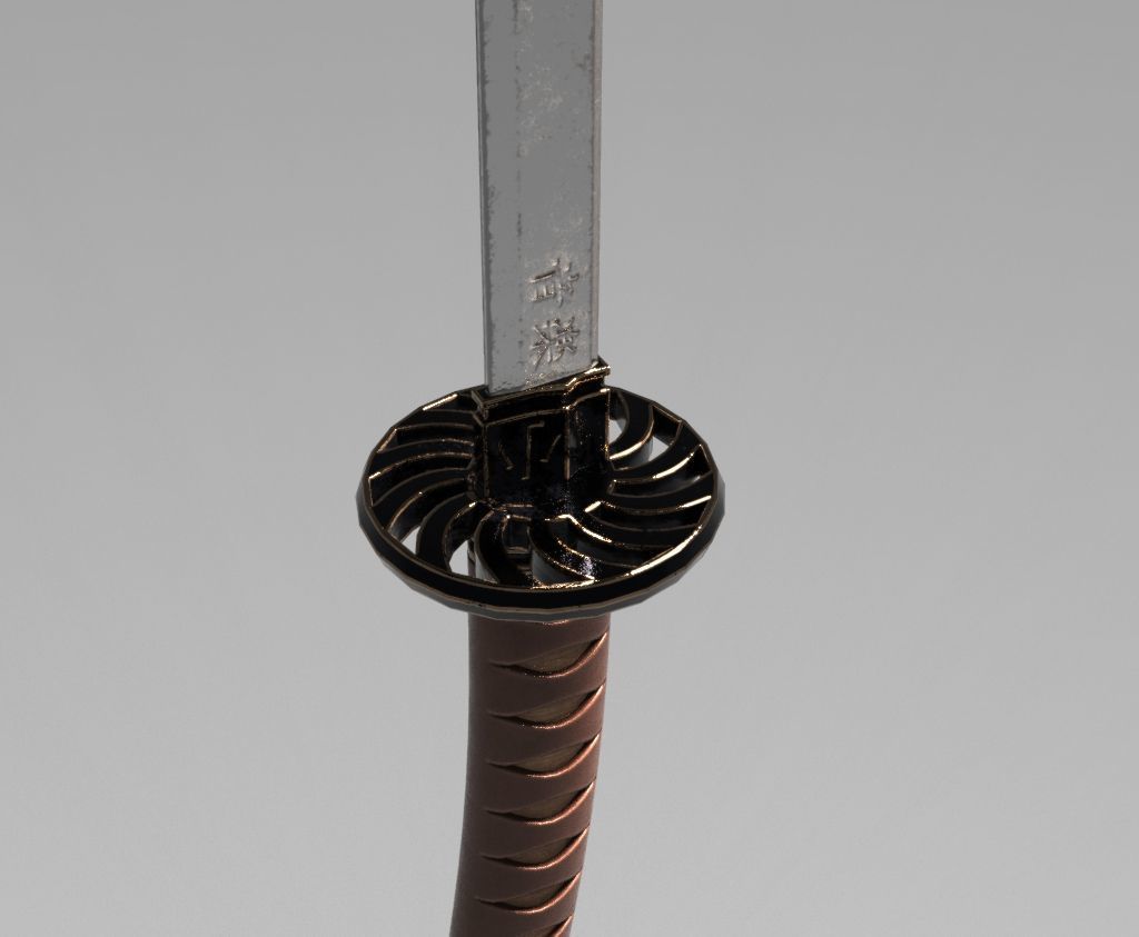 Katana samurai sword Low-poly 3D model_6