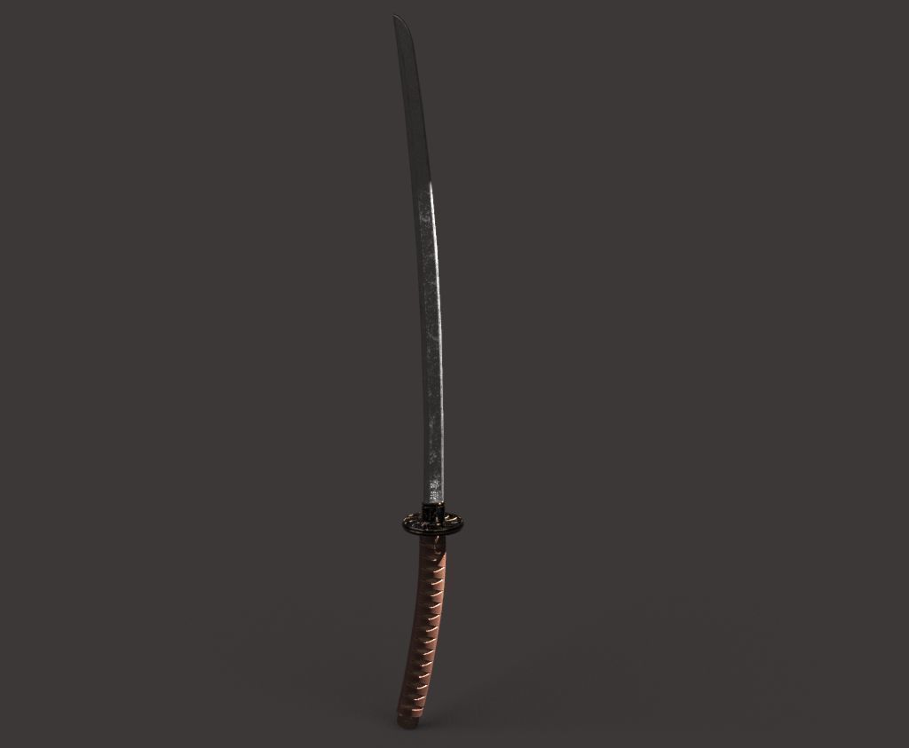 Katana samurai sword Low-poly 3D model_7