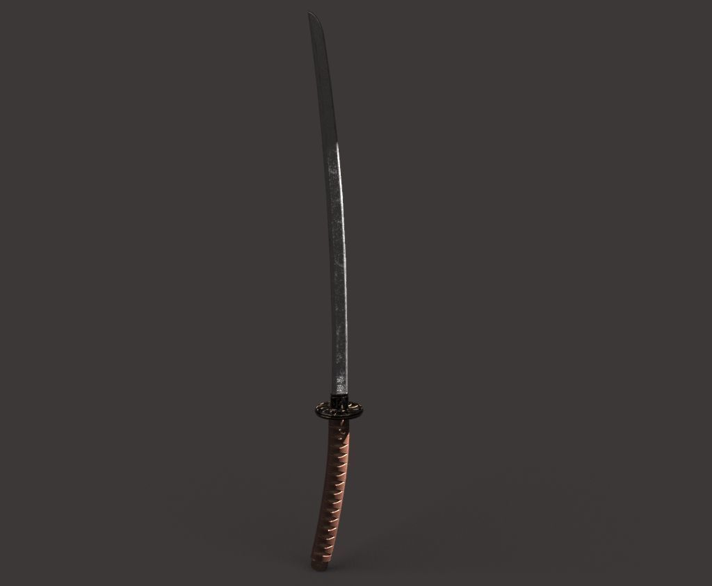 Katana samurai sword Low-poly 3D model_8