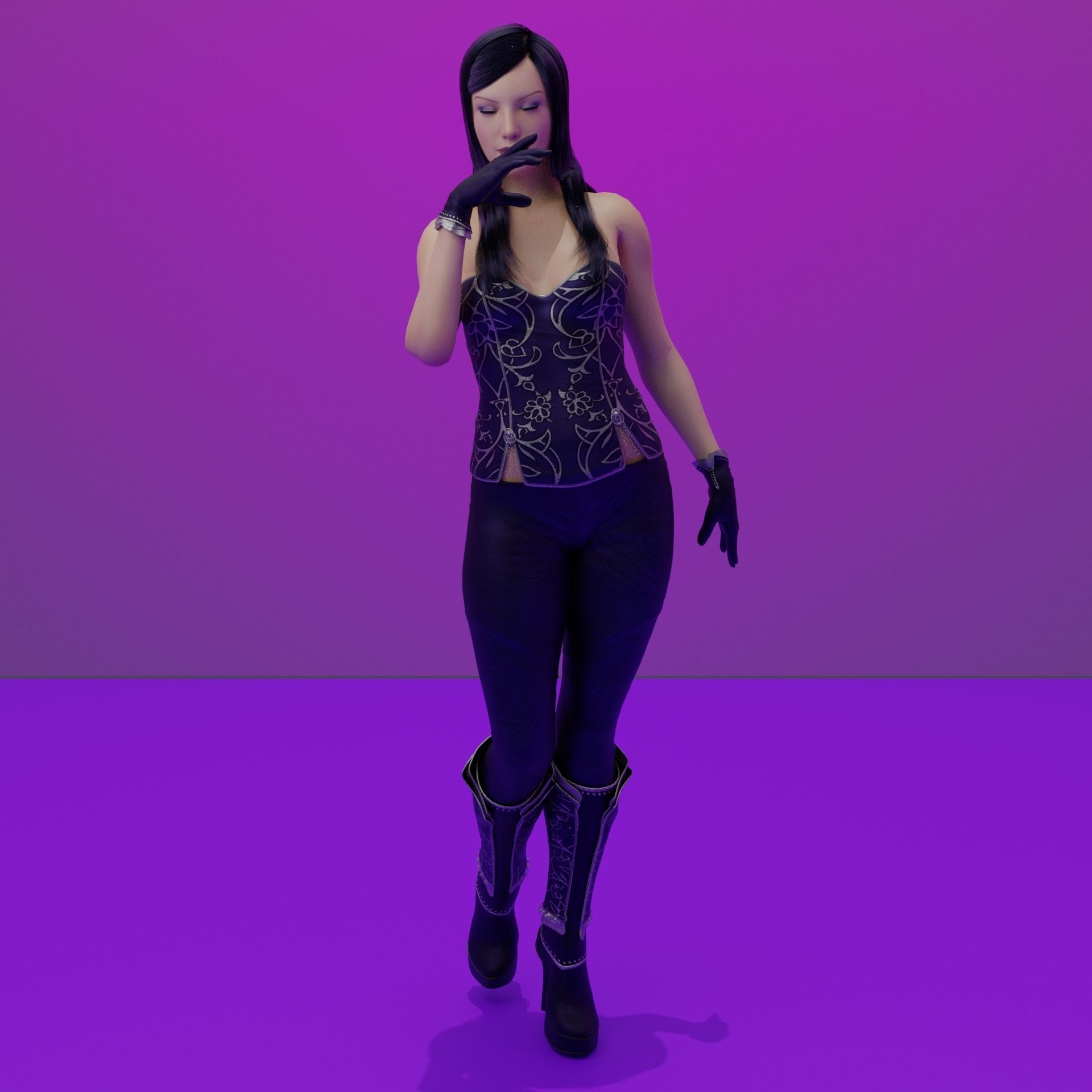 Violet Female Character Scene 3D model_4