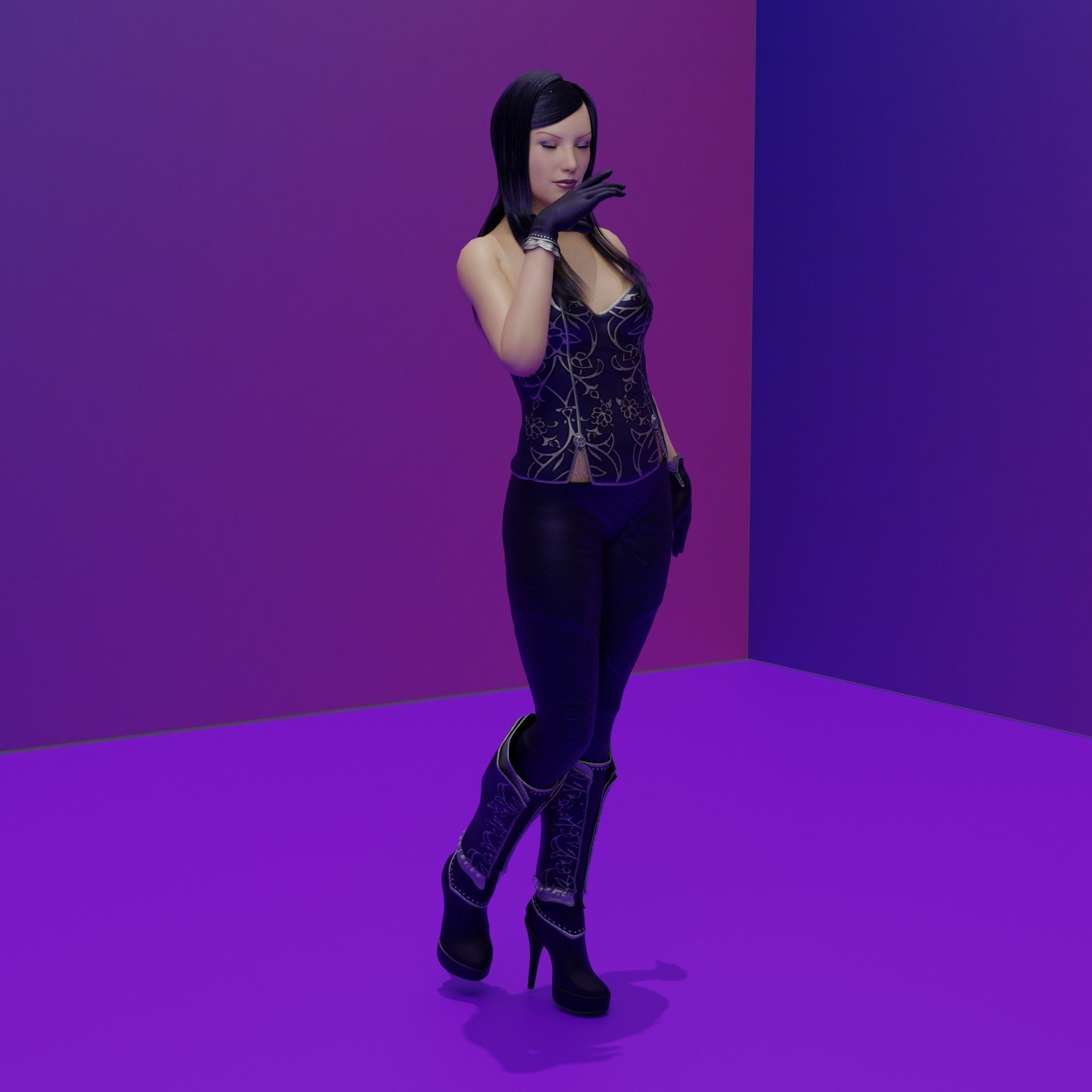 Violet Female Character Scene 3D model_3