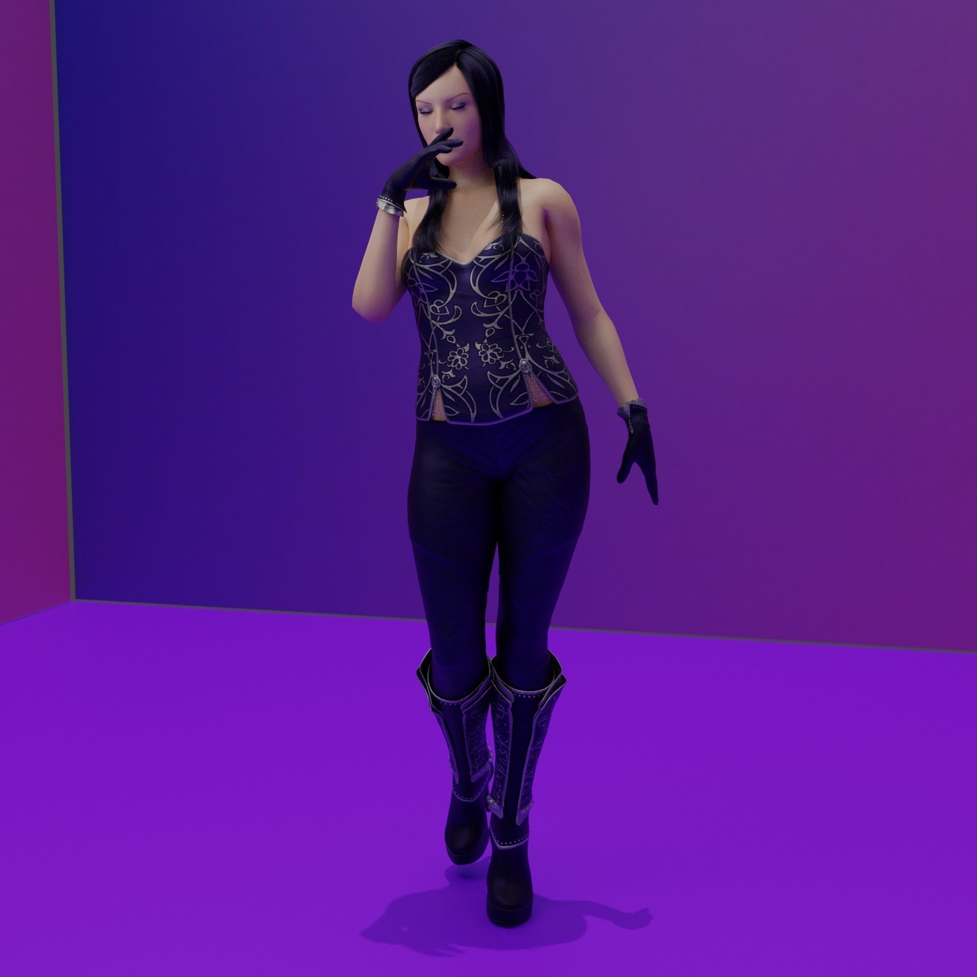 Violet Female Character Scene 3D model_2