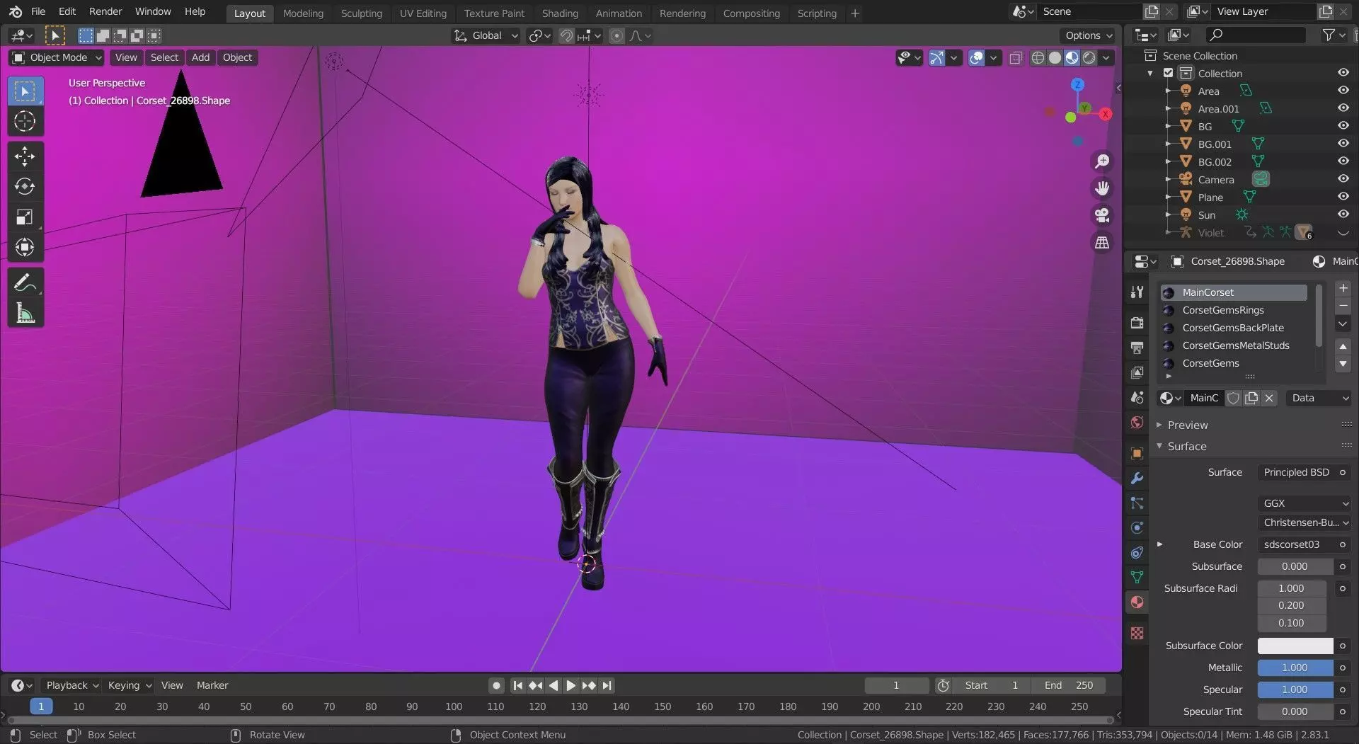 Violet Female Character Scene 3D model_0