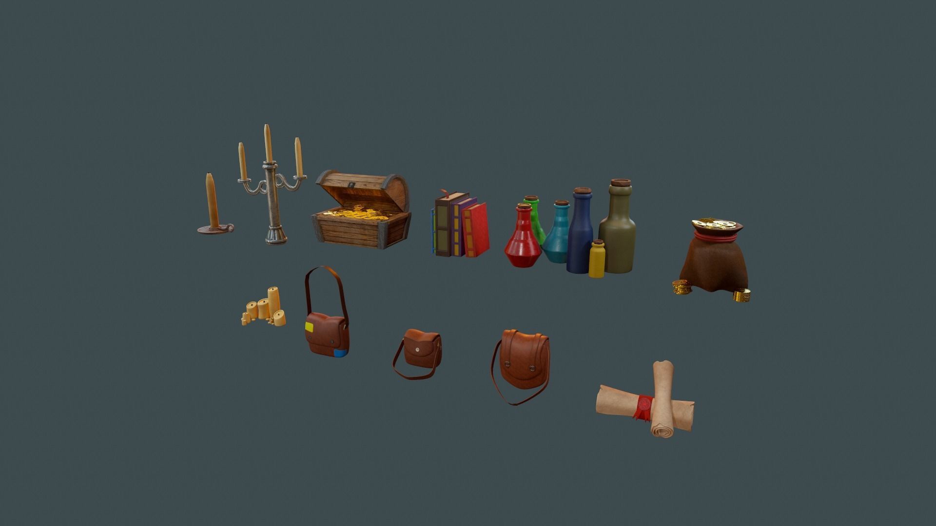 RPG BUNDLE - 10 ASSETS ITENS for a Rpg Adventure Free low-poly 3D model_4