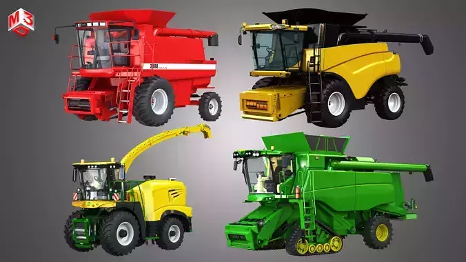 Combine Harvesters  4 in 1 3D Model Collection
