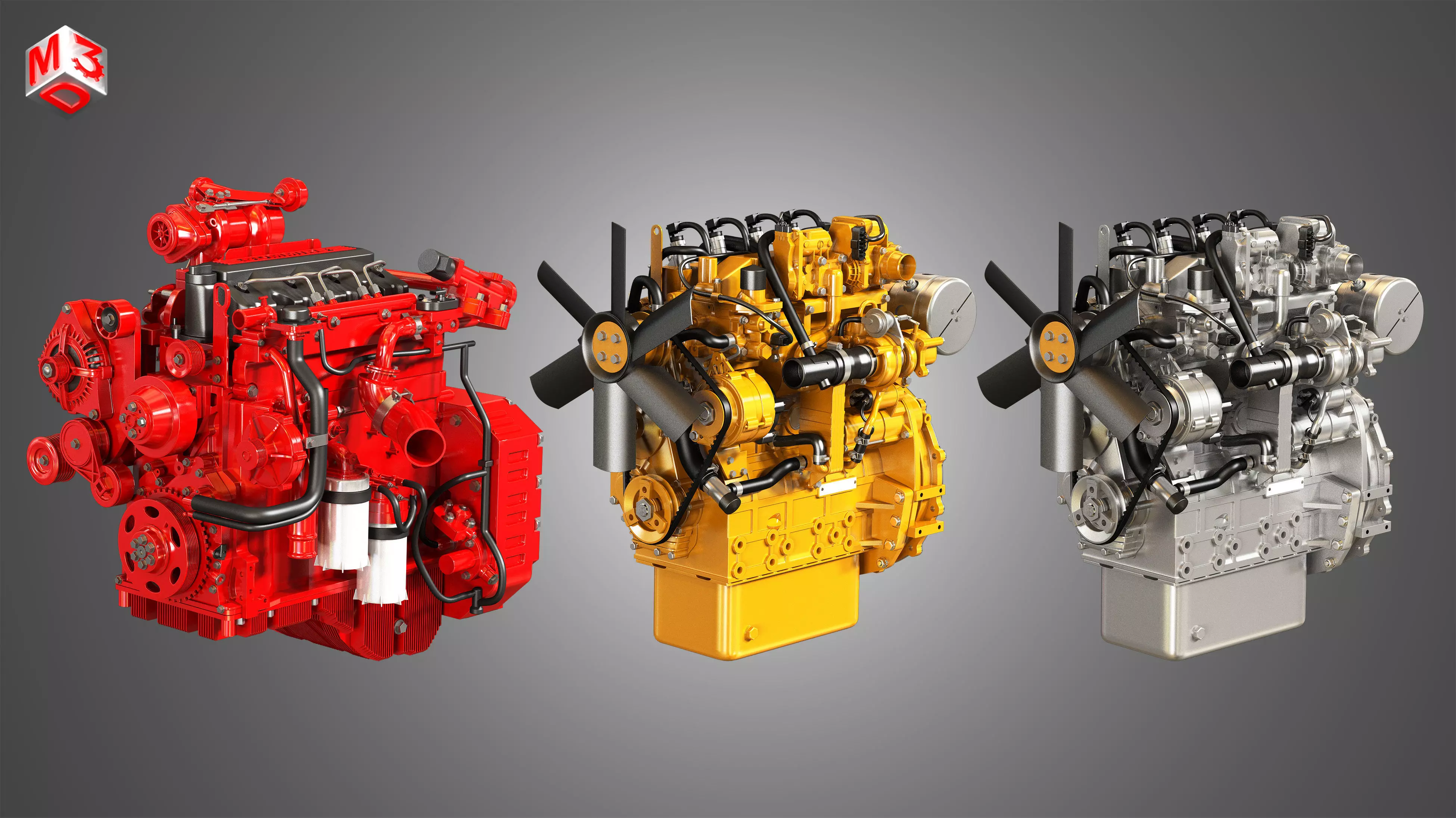 4 Cylinders Diesel Engines 3 in 1 3D Model Collection_0