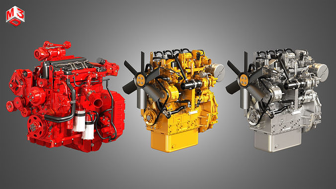4 Cylinders Diesel Engines 3 in 1 3D Model Collection