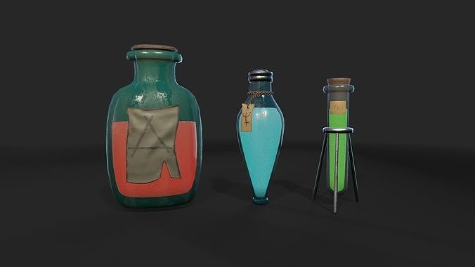 Stylized Alchemist Flasks 2 Low-poly 3D model