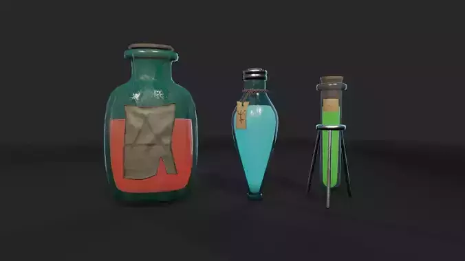 Stylized Alchemist Flasks 2 Low-poly 3D model