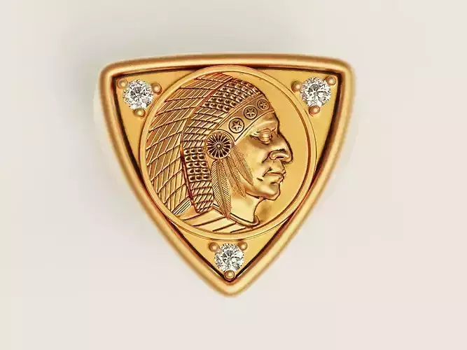 Man Indian ring Silver Gold  Print