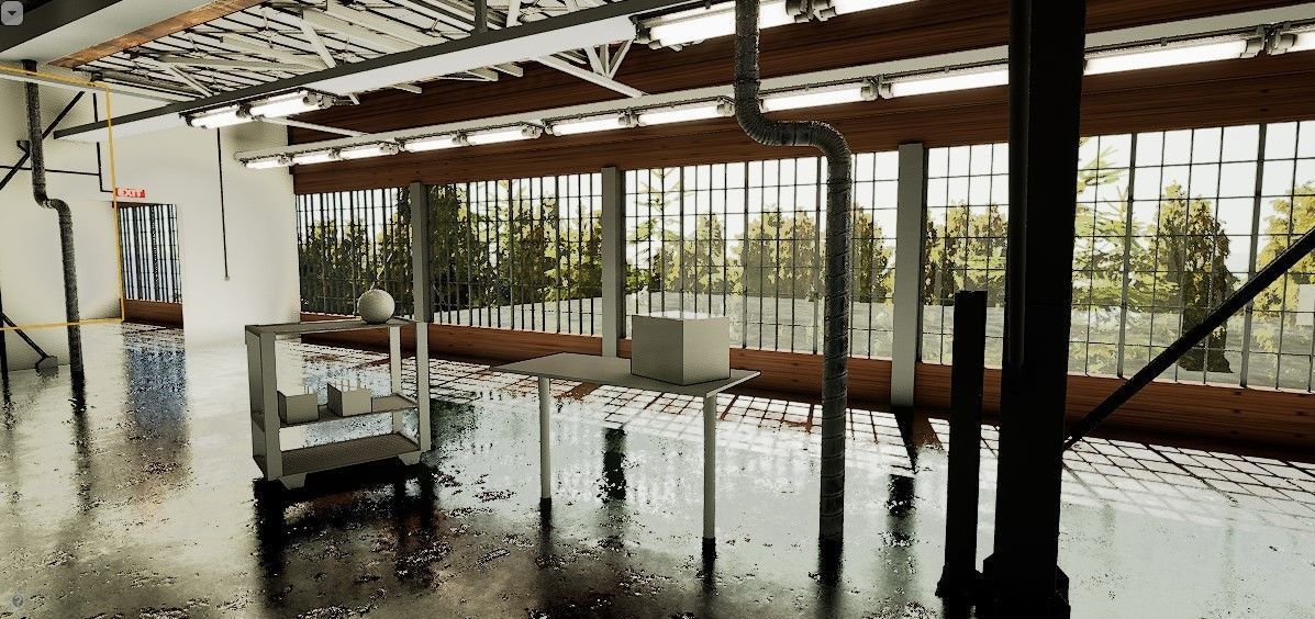 warehouse empty with concrete floor and windows Low-poly 3D model_5