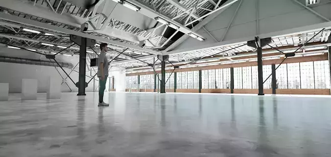warehouse empty with concrete floor and windows