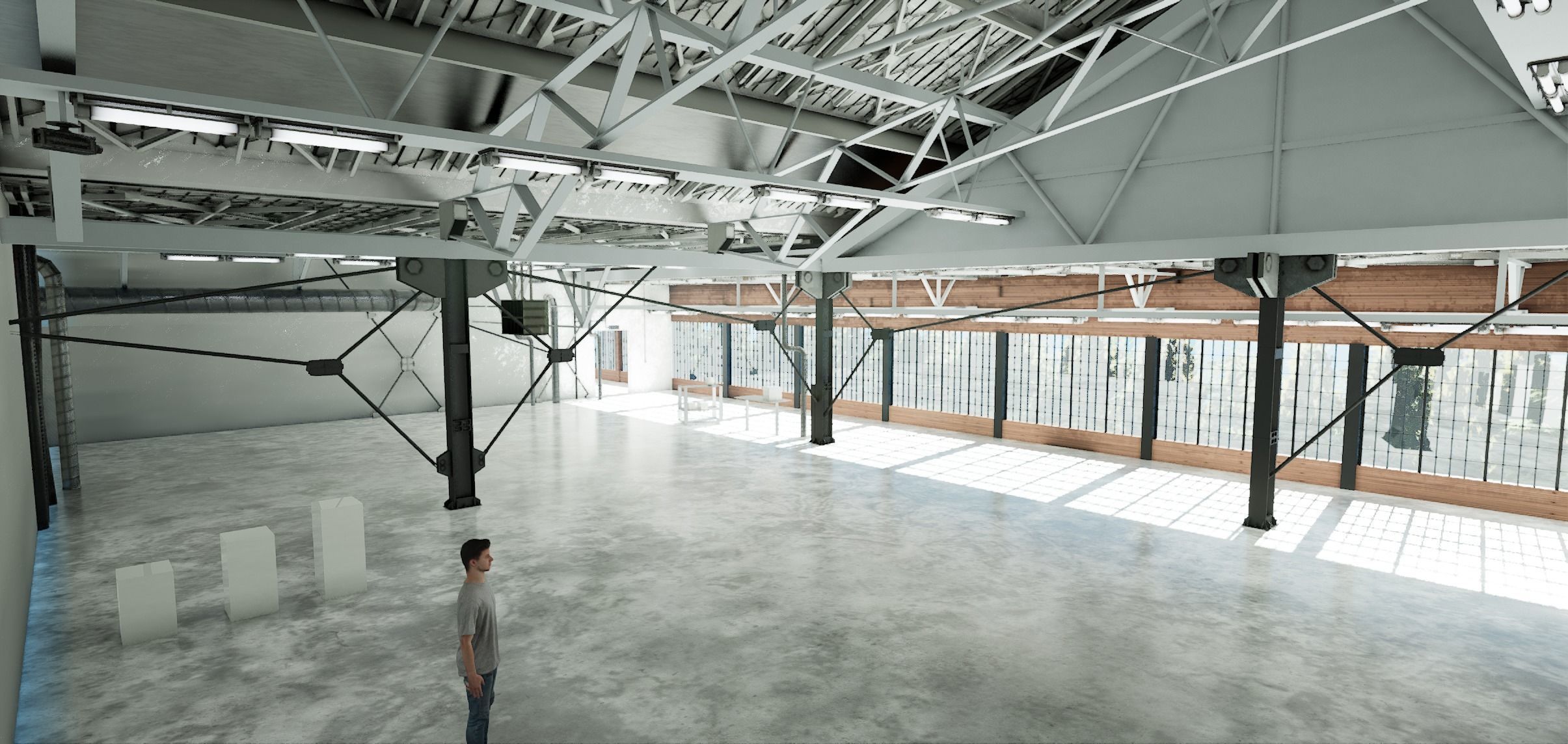 warehouse empty with concrete floor and windows Low-poly 3D model_1