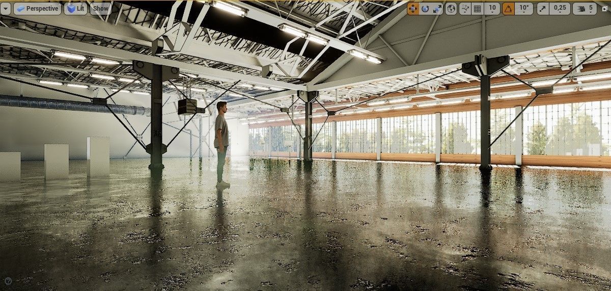 warehouse empty with concrete floor and windows Low-poly 3D model_3