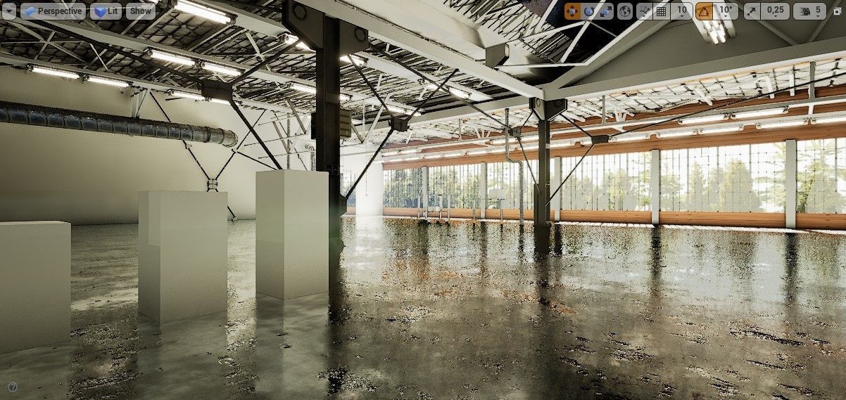 warehouse empty with concrete floor and windows Low-poly 3D model_4