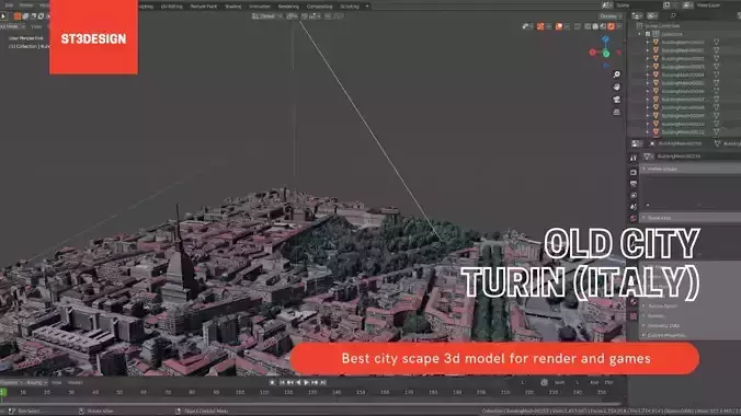 Turin old town Center Italy With texture Low-poly 3D model
