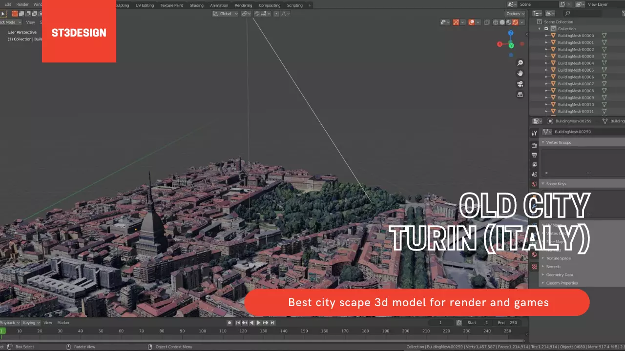 Turin old town Center Italy With texture Low-poly 3D model_0