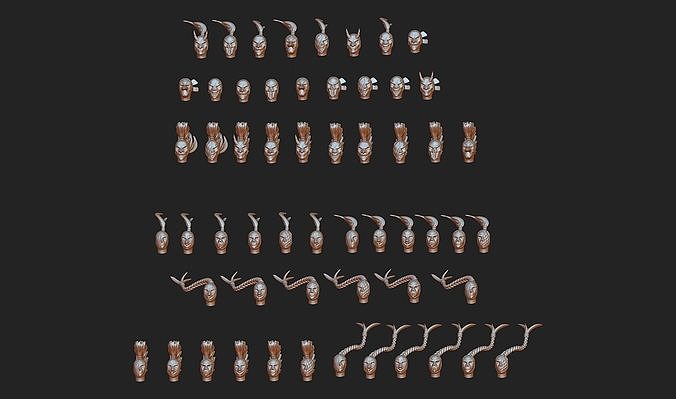 Harlequine combat squad masks 57 pieces set modular 3D print model
