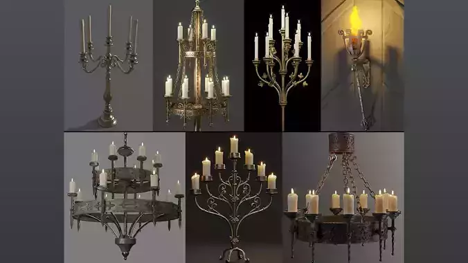 Candle Holders Pack 3D Model Collection