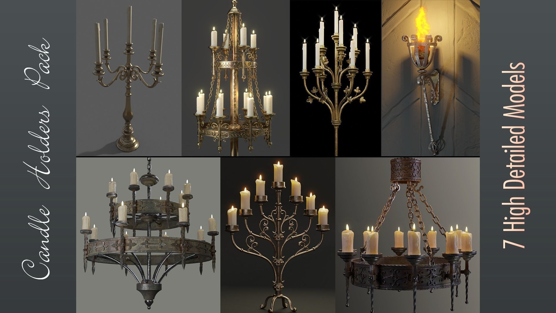 Candle Holders Pack 3D Model Collection_5