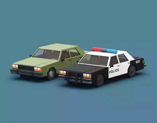 Stylized Cartoon City Police Car 