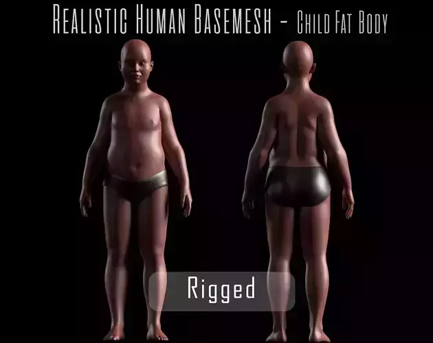 Realistic Human Basemesh - Rigged - UVMapped - Plus size Child Low-poly 3D model