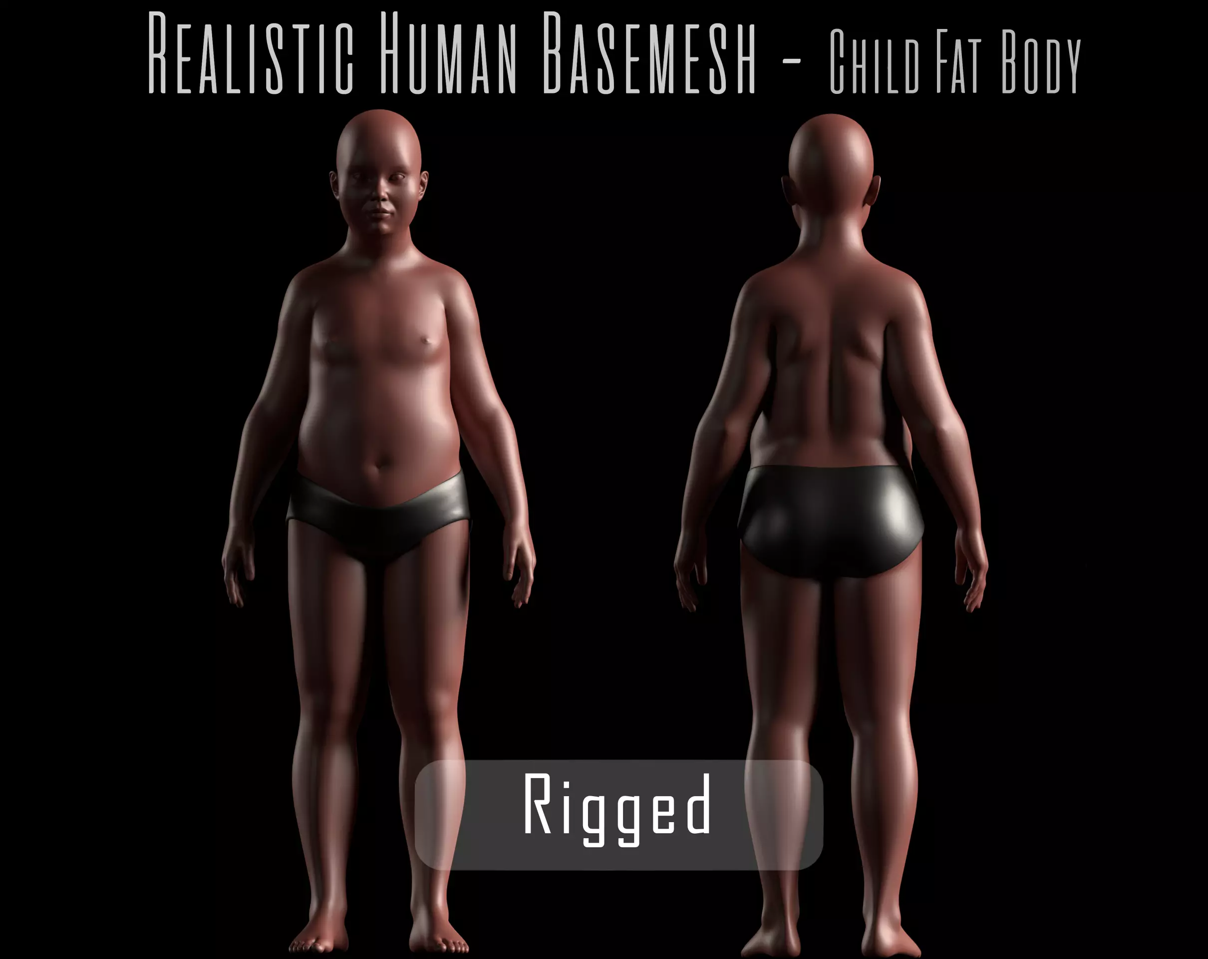 Realistic Human Basemesh - Rigged - UVMapped - Plus size Child Low-poly 3D model_0