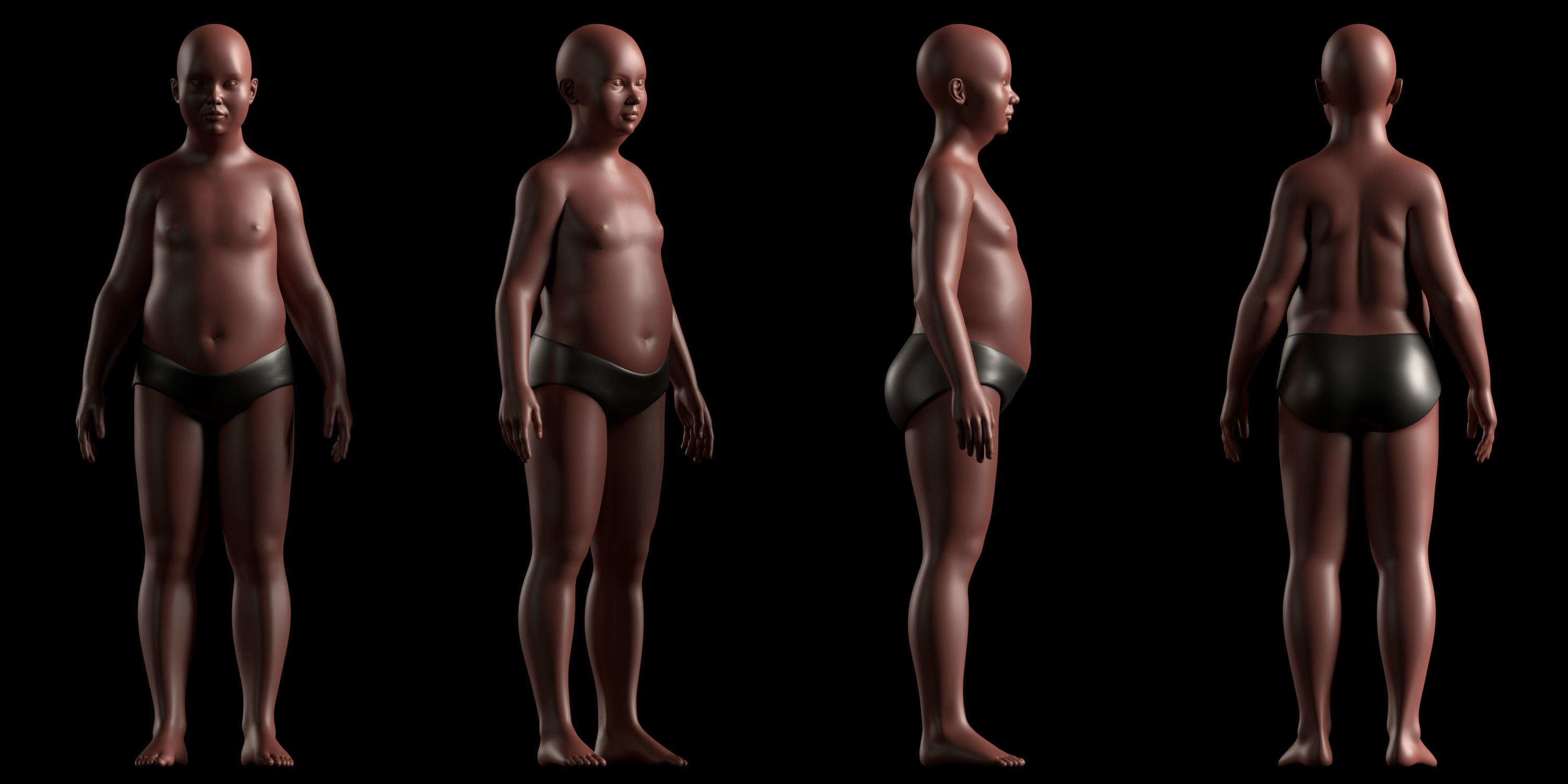 Realistic Human Basemesh - Rigged - UVMapped - Plus size Child Low-poly 3D model_1
