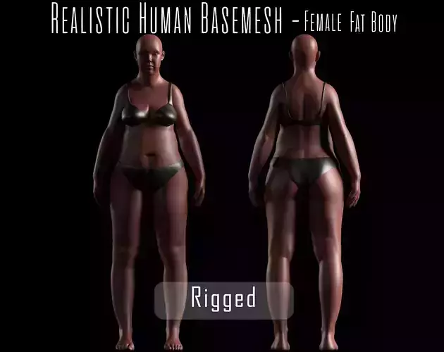 Realistic Human Basemesh - Rigged - UVMapped - Plus size Woman Low-poly 3D model