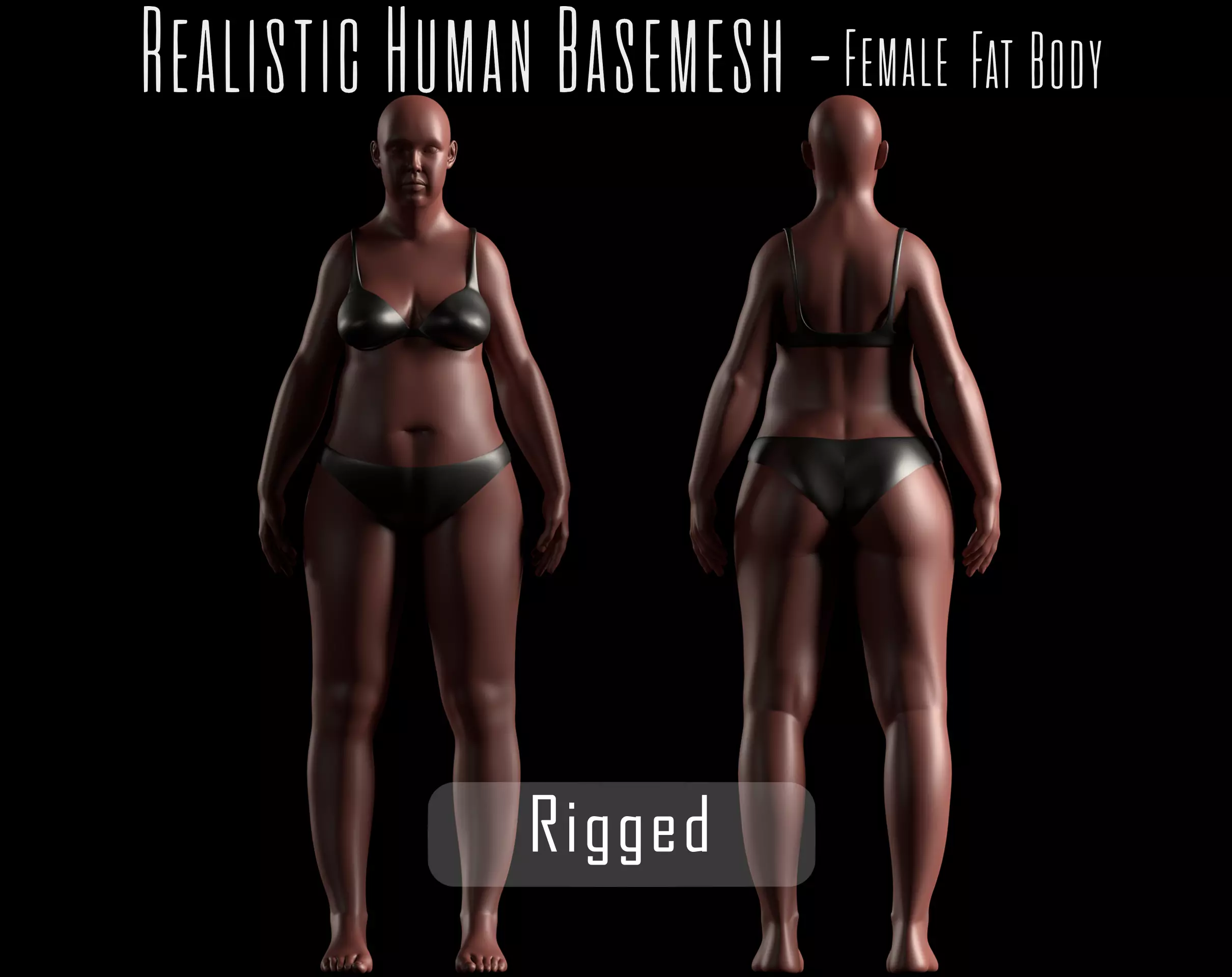 Realistic Human Basemesh - Rigged - UVMapped - Plus size Woman Low-poly 3D model