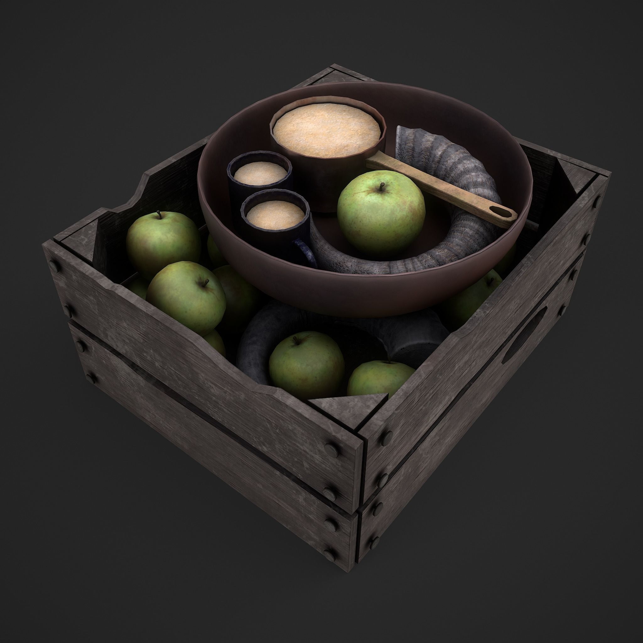 Apples and Horns Crate Low-poly 3D model_6