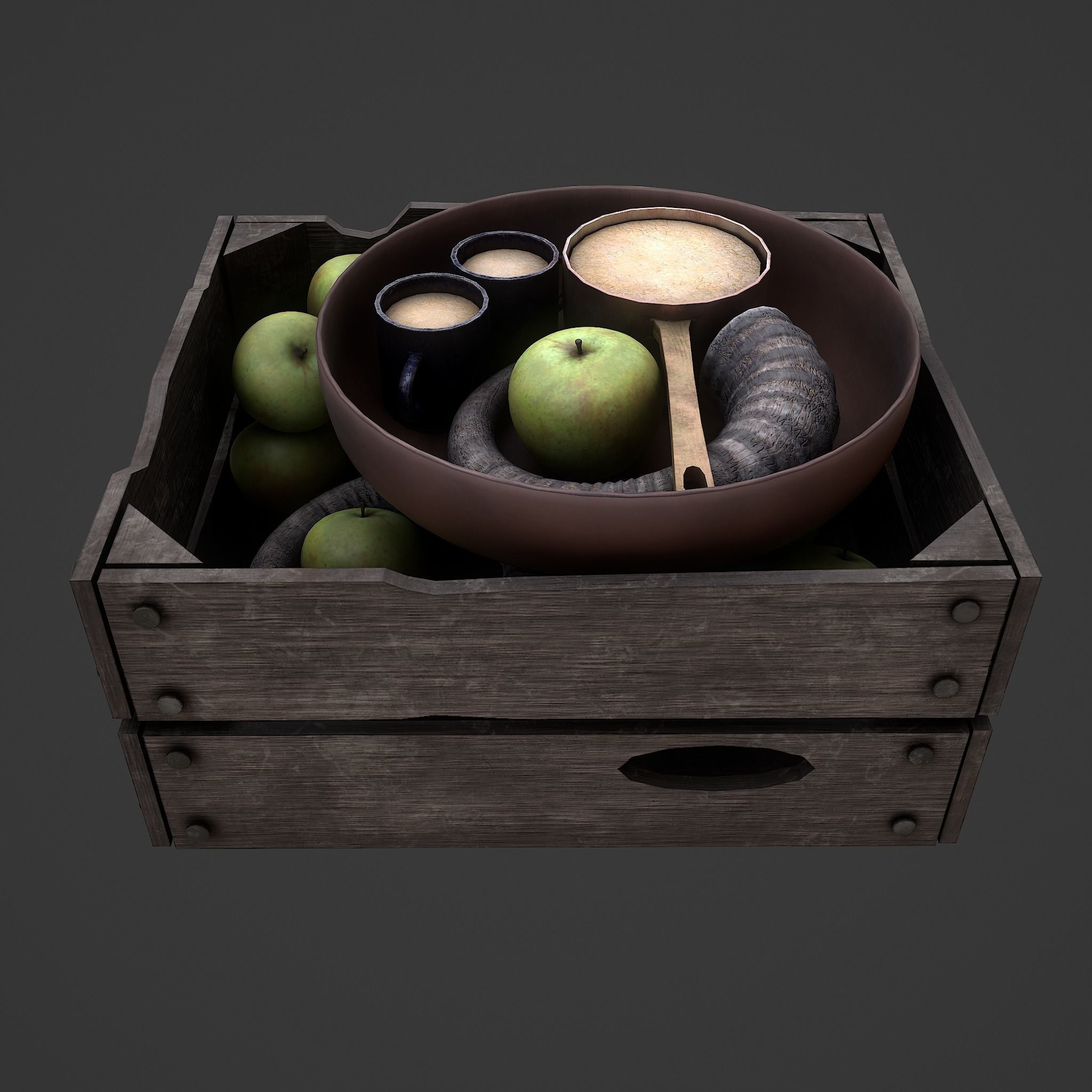 Apples and Horns Crate Low-poly 3D model_2